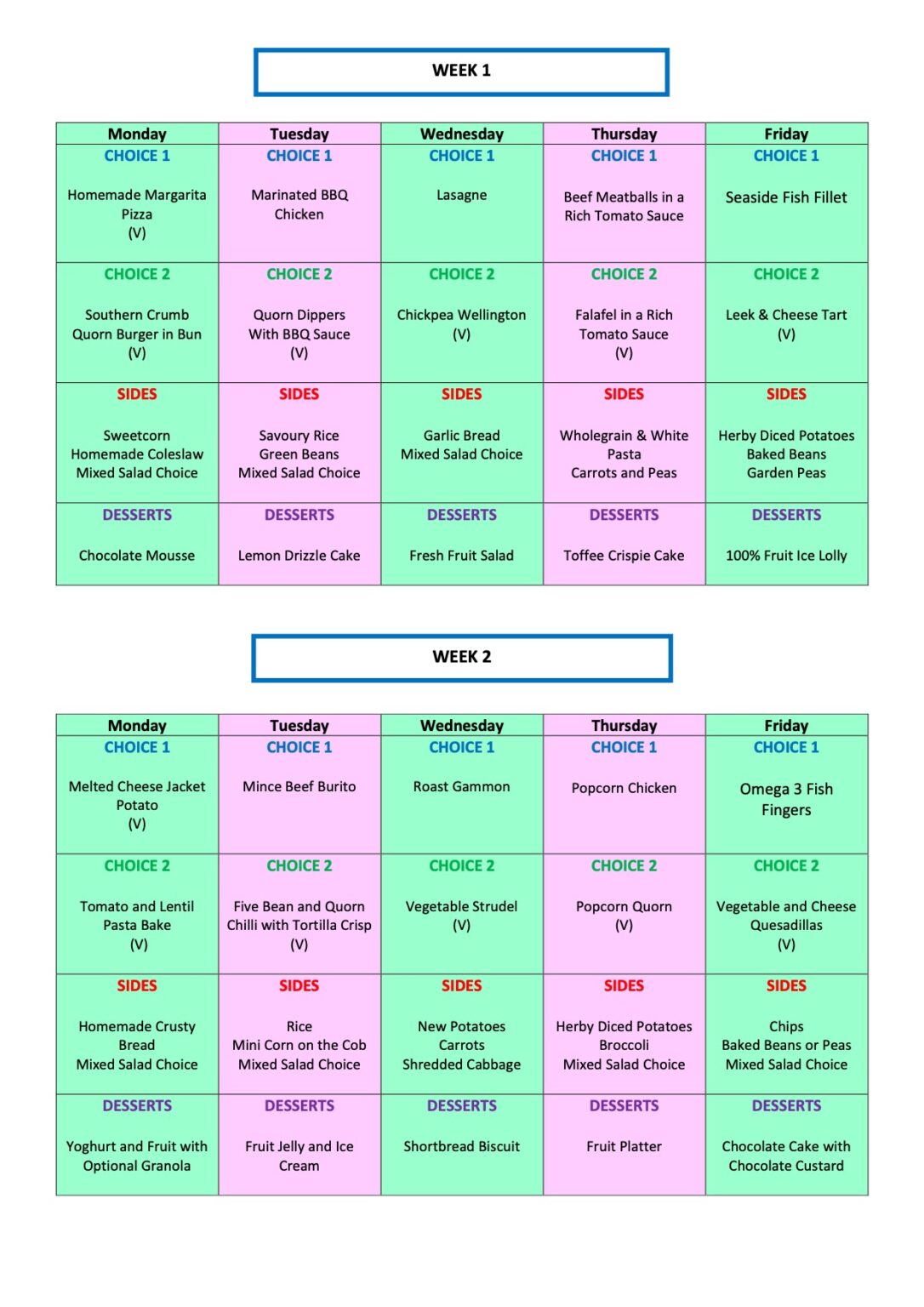 Lunch Menu – St Anne Line Catholic Junior School